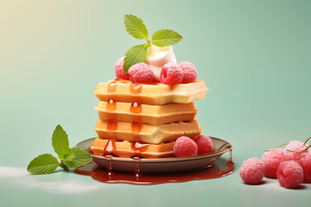 waffle with red berries and ice creamの素材