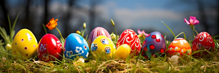 Easter eggs on grassの素材