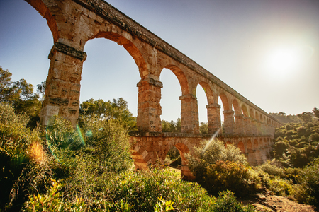 Roman Aqueduct Pont del Diable in Tarragona, Spainの写真素材