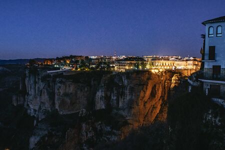 Ronda, Analusia, Spain illuminated at nightの写真素材