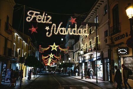 Feliz Navidad Christmas lights in Ronda, Andalusiaの写真素材