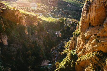 Looking down from the bridge into El Tajo Gorgeの写真素材