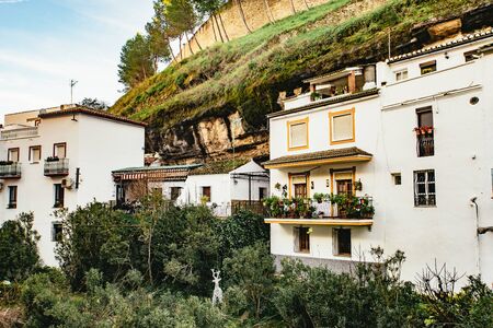 Quaint whitewashed houses on a steep slopeの写真素材
