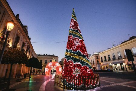 Colorful illuminated Christmas decorations, Rondaの写真素材