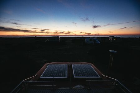 Solar panels for electricity on a vehicle roofの写真素材