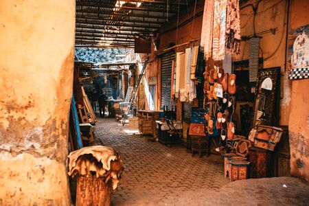 Street scene in the Medina Market in Marrakechの写真素材