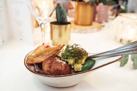 Small individual side dish of roasted vegetablesの写真素材