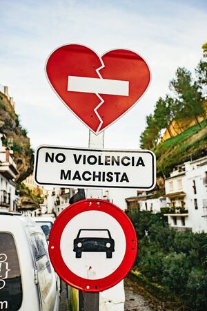 Road sign in Setenil de las Bodegasの写真素材
