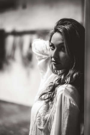 serious portrait of young woman blackandwhiteの写真素材