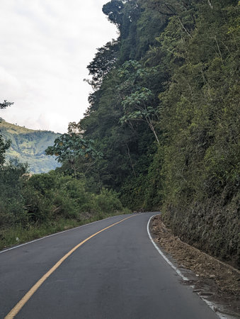 mountain road in the cordillera of Ecuador near volcanoの写真素材