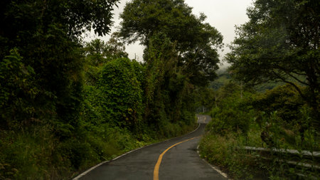 mountain road in the cordillera of Ecuador near volcanoの写真素材