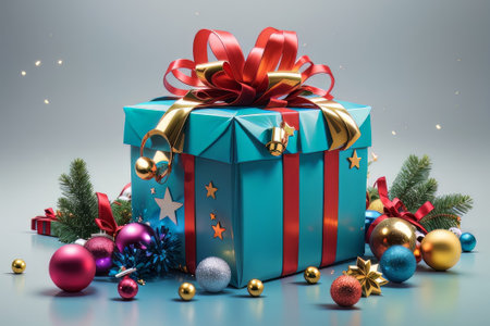 Very colorful and vibrant Christmas gift box occupying the center of the imageの素材