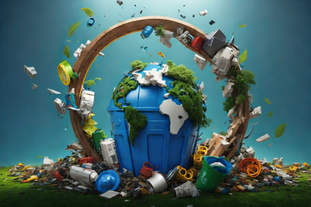 Many wastes thrown around planet Earth show the need for recycling and a change in lifestyle towards a more sustainable and clean approachの素材