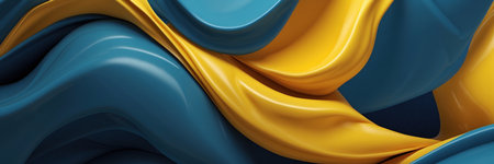 abstract illustration of blue and yellow waves creating a sense of depth and movementの素材