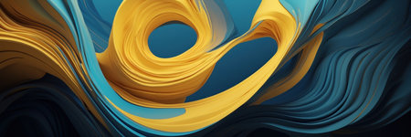 abstract illustration of blue and yellow waves creating a sense of depth and movementの素材