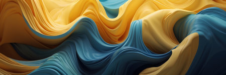 abstract illustration of blue and yellow waves creating a sense of depth and movementの素材