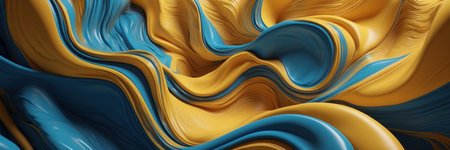 abstract illustration of blue and yellow waves creating a sense of depth and movementの素材