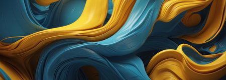 abstract illustration of blue and yellow waves creating a sense of depth and movementの素材