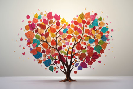 A tree whose multicolored leaves form a heart, with a flat bottom. symbolizing love and shared growth, perfect for Valentine's Dayの素材