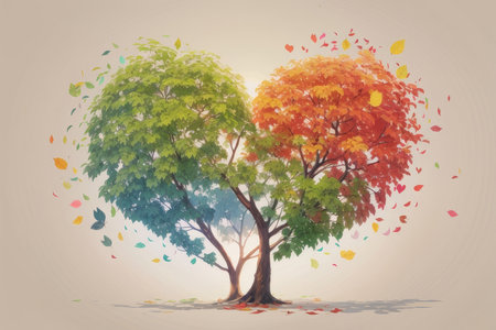 A tree whose multicolored leaves form a heart, with a flat bottom. symbolizing love and shared growth, perfect for Valentine's Dayの素材
