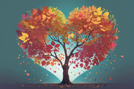 A tree whose multicolored leaves form a heart, with a flat bottom. symbolizing love and shared growth, perfect for Valentine's Dayの素材