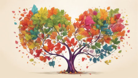 A tree whose multicolored leaves form a heart, with a flat bottom. symbolizing love and shared growth, perfect for Valentine's Dayの素材