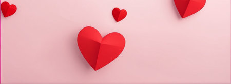 romantic image highlighting red hearts on a soft pink background, creating an atmosphere of love and affectionの素材