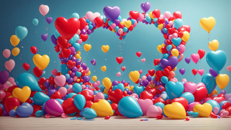 beautiful representation of a heart made up of colorful balloons and small hearts, perfect for expressing love and affection on Valentine's Dayの素材