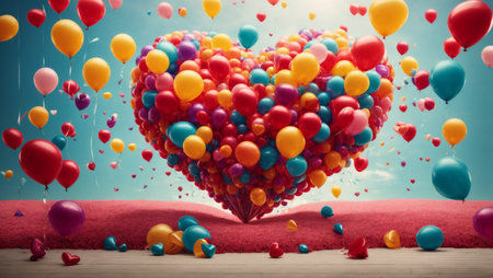 beautiful representation of a heart made up of colorful balloons and small hearts, perfect for expressing love and affection on Valentine's Dayの素材