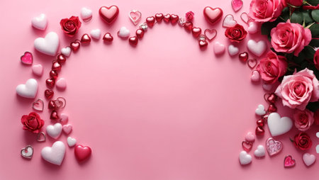 Illustration with flowers and hearts special for Valentine's Day with copyspace for any commercial useの素材