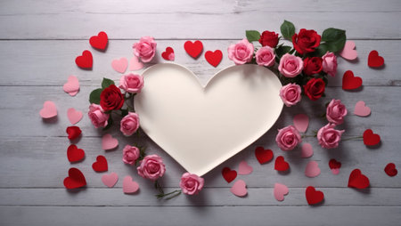 Illustration with flowers and hearts special for Valentine's Day with copyspace for any commercial useの素材