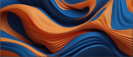 abstract illustration of blue and orange waves creating a sense of depth and movementの素材