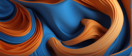 abstract illustration of blue and orange waves creating a sense of depth and movementの素材