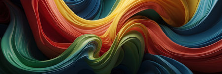 abstract illustration of blue, green and orange waves creating a sense of depth and movementの素材