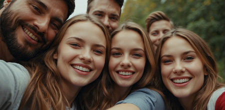 Happy family taking a selfie together, looking at cameraの素材