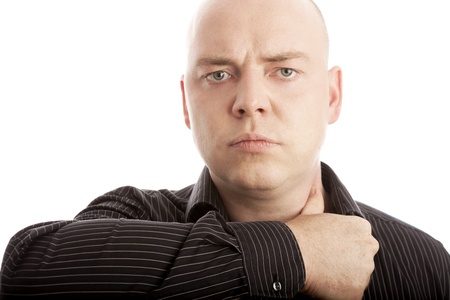 man cut head off with his thumbの写真素材