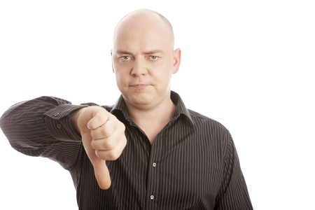 Bald man with black shirt thumb downの写真素材