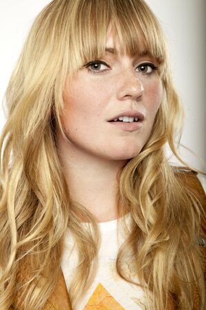 stunning blond long haired girl posingの写真素材