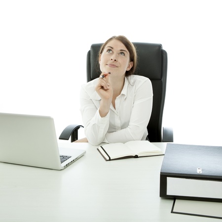 young business woman is thinking about ideaの写真素材