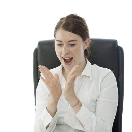 young brunette business woman is happyの写真素材