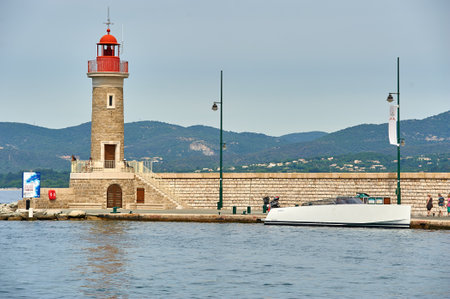 Lighthouse at the entrance to the port of Vodice, Croatiaの写真素材