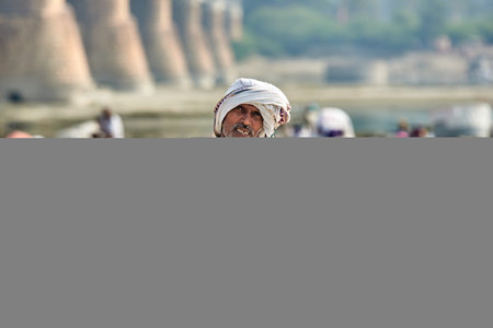 Unidentified Hindu people at the ghats of the Ganga river in Kolkata.