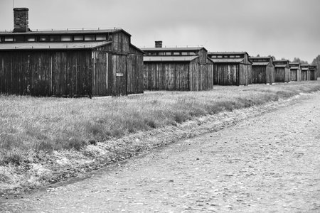 old wooden cabins on the beach, black and white photo.のeditorial素材
