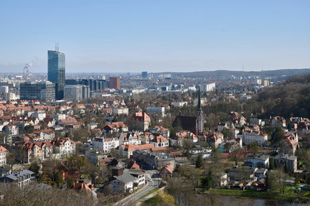 Expansive Cityscape of GdaÅ„sk, Poland, Showcasing a Blend of Contemporary Towers and Classic...