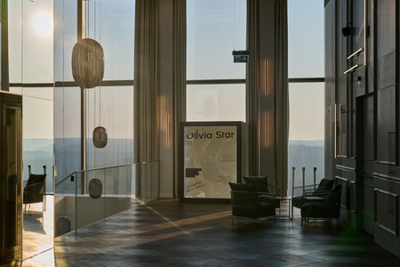 Office corridor glass partitions modern business interior Gdansk corporate building contemporary...