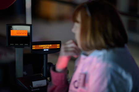 Professional woman operating technical control panel equipment in industrial workplace setting