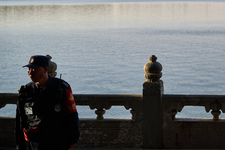 Unidentified Thai police officer in Pattaya, Thailand.