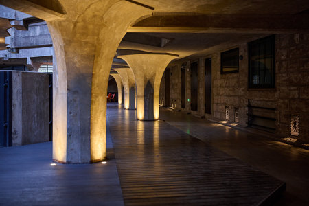 Historic Shanghai 1933 market underground passage lit staircase with architectural heritage details