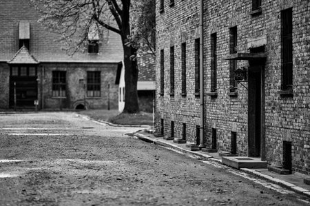 Block 14 entrance in Auschwitz museumのeditorial素材