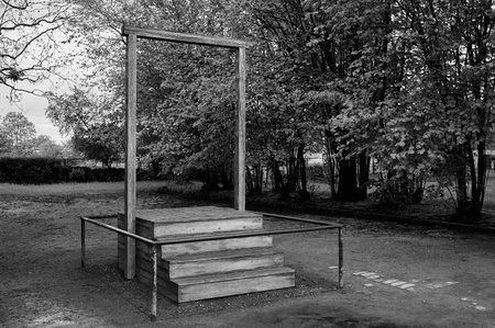 Wooden gallows structure for execution at Auschwitz museum